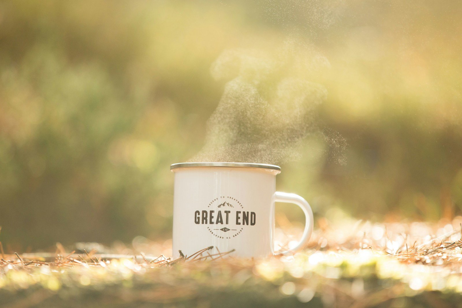 A morning coffee mug with rising steam.