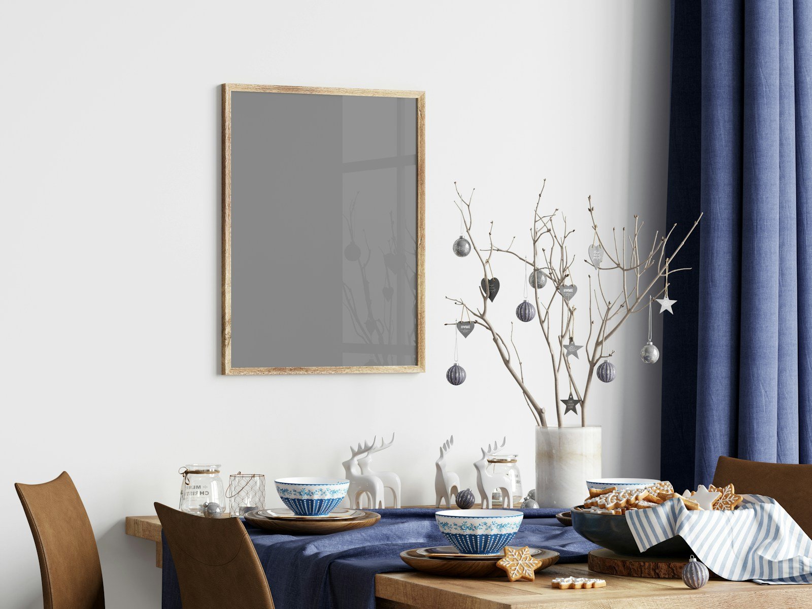Framed wall art in a clean interior.