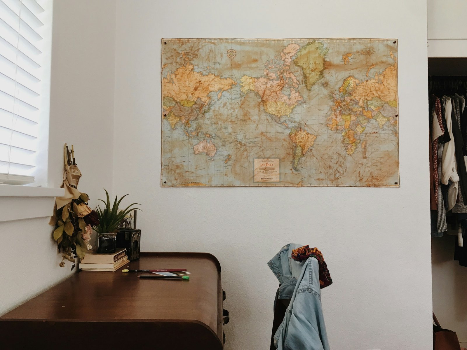 A minimalist map print framed on a clean wall.