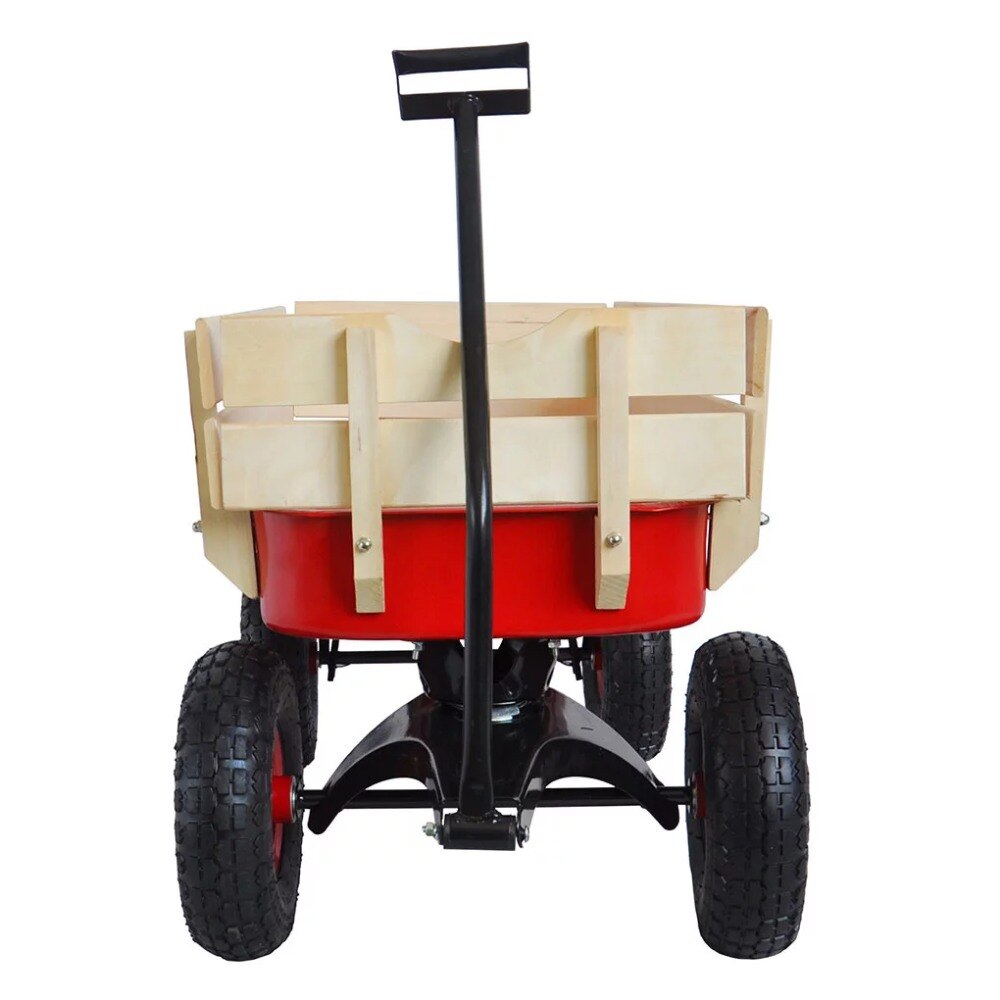 Outdoor-Wagon-All-Terrain-Pulling-With-Wood-Railing-Air-Tires-Children-Kid-Garden-Wagon-Red-Freight-2