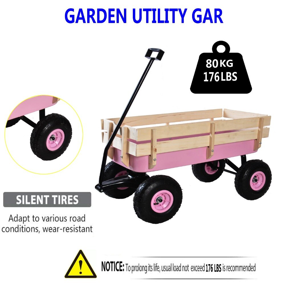Outdoor-Wagon-Cart-for-Kids-Beach-Wagon-Utility-Cart-With-Air-Tires-Pink-Camping-Equipment-Freight-4