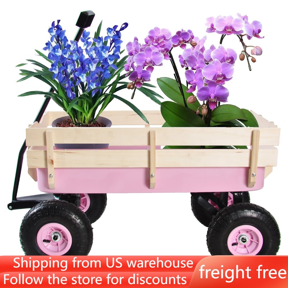 Outdoor-Wagon-Cart-for-Kids-Beach-Wagon-Utility-Cart-With-Air-Tires-Pink-Camping-Equipment-Freight
